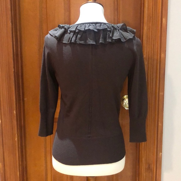 Chocolate Brown Milly Cardigan w/ Ruffles - Picture 4 of 7